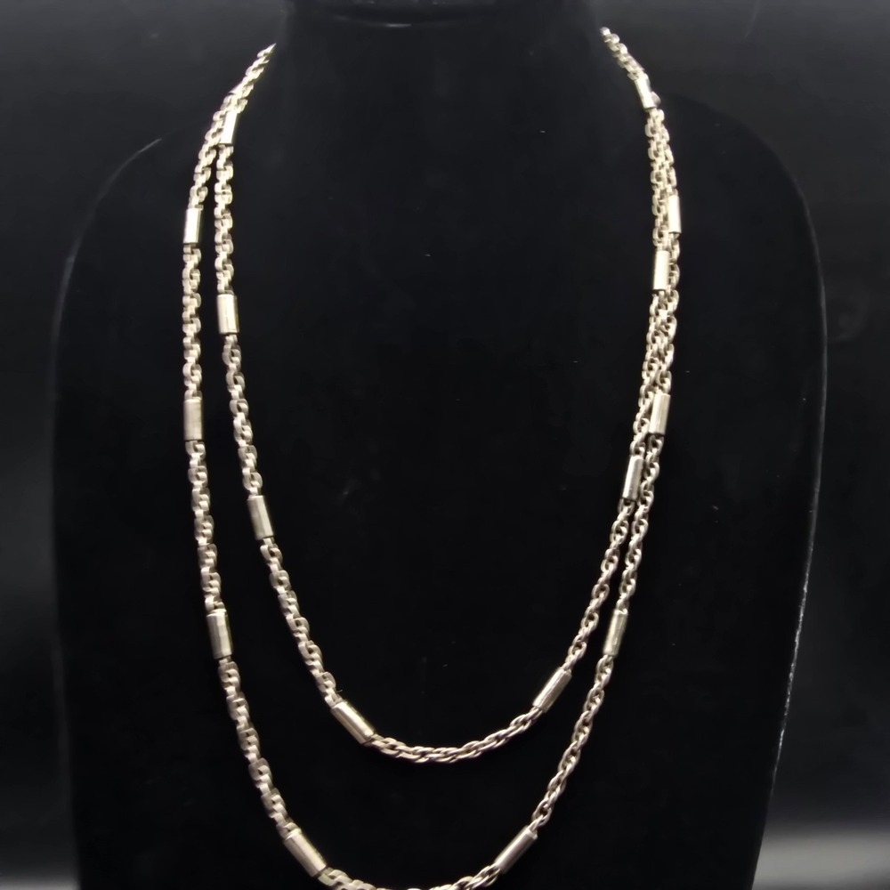 Silver Tone Chain Necklace Station Beads Vintage Costume Jewelry Timeless